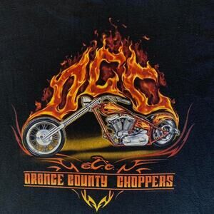 Y2K Orange Country Choppers Flames Biker Black T-shirt